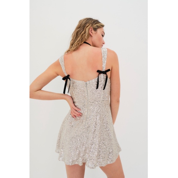 For Love & Lemons Candice Mini Dress in Silver - Picture 11 of 16